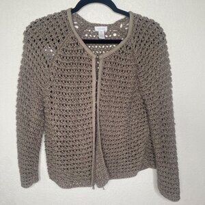 Chicos Chunky Knit Cardigan Sweater Womens M‎ Beige Neutral Granny Cottagecore